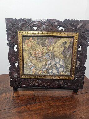 Balinese Wood Carved Frame with Traditional Painting